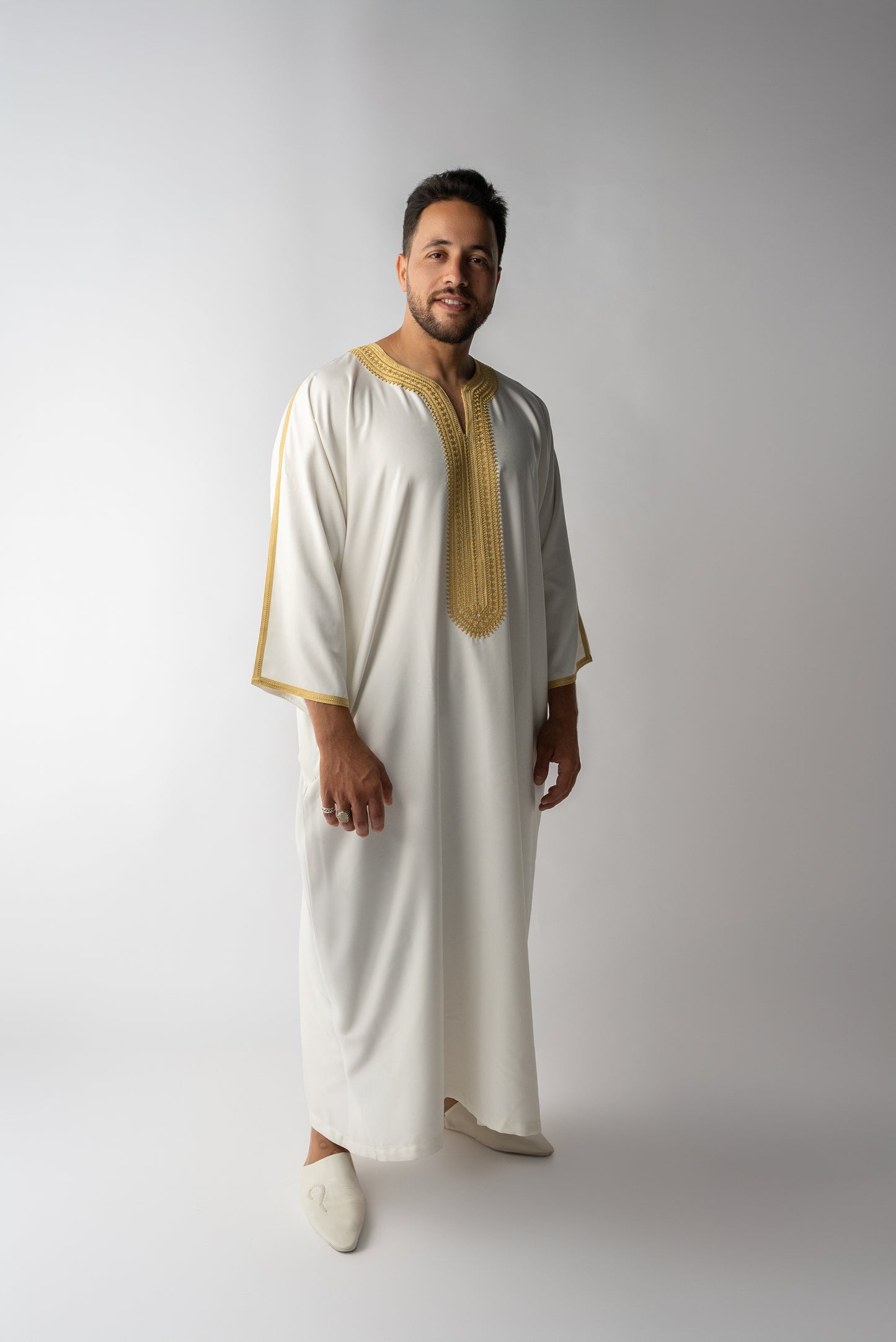 Off White & Gold Moroccan Gandoura