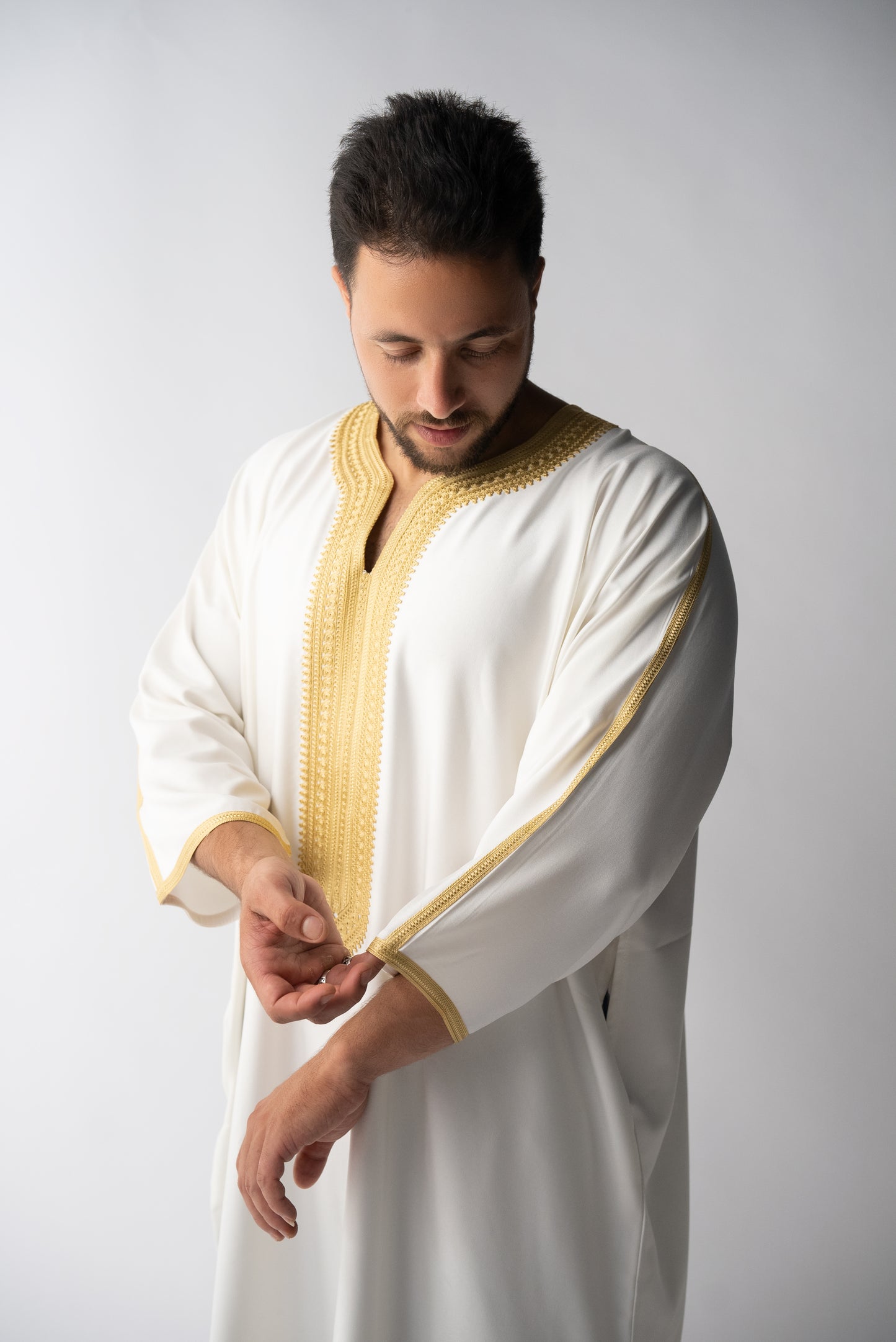 Off White & Gold Moroccan Gandoura