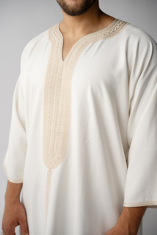 Off White & Beige Moroccan Gandoura