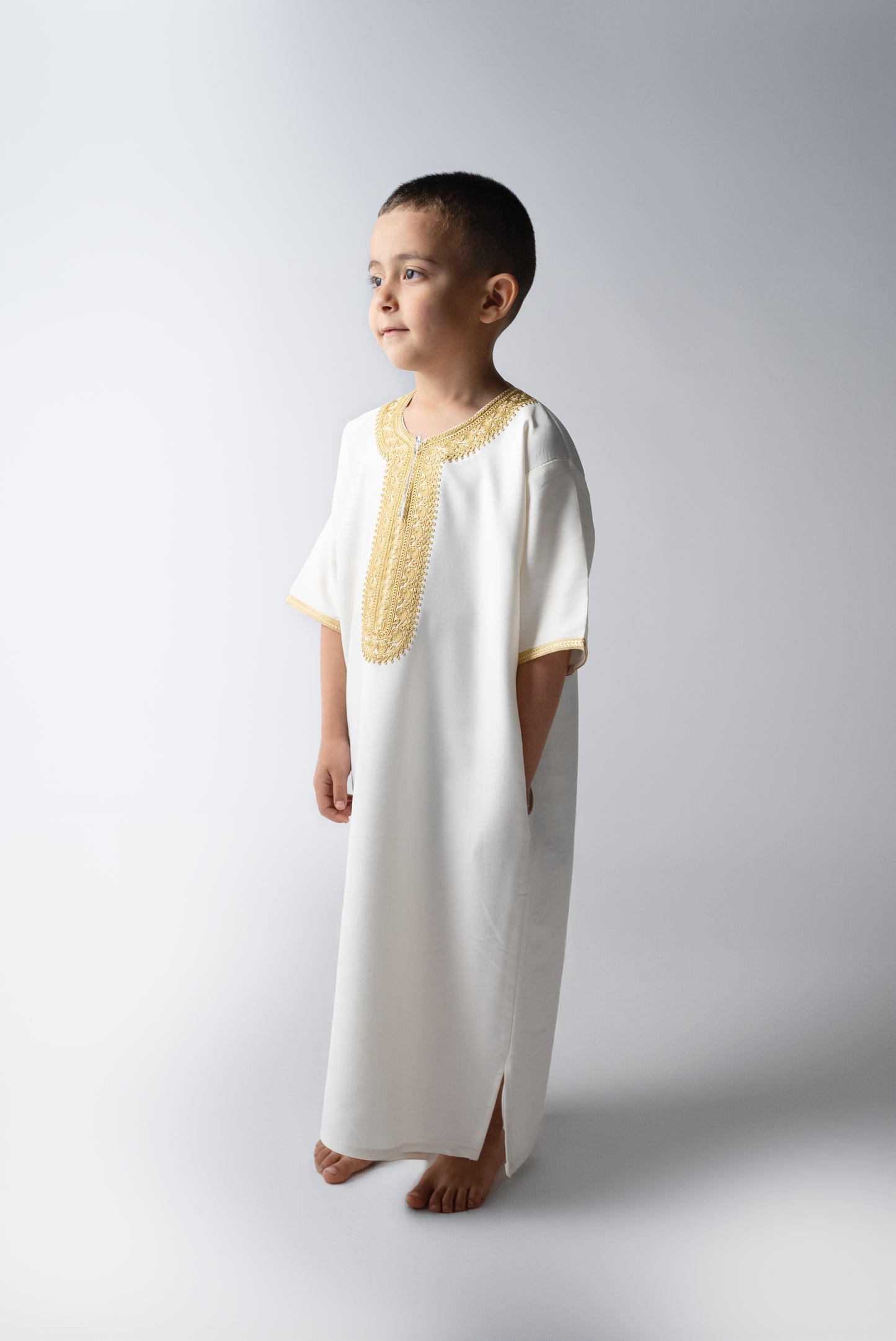 White & Gold Children's Moroccan Gandoura