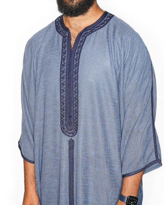 Original Blue Luxe Linen Moroccan Gandoura