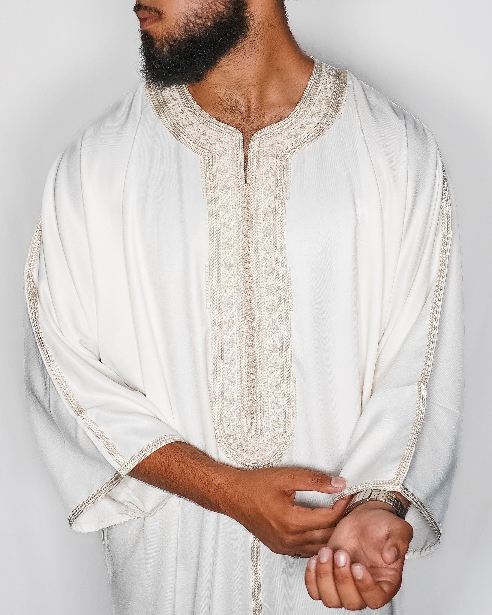 White Beige Moroccan Gandoura