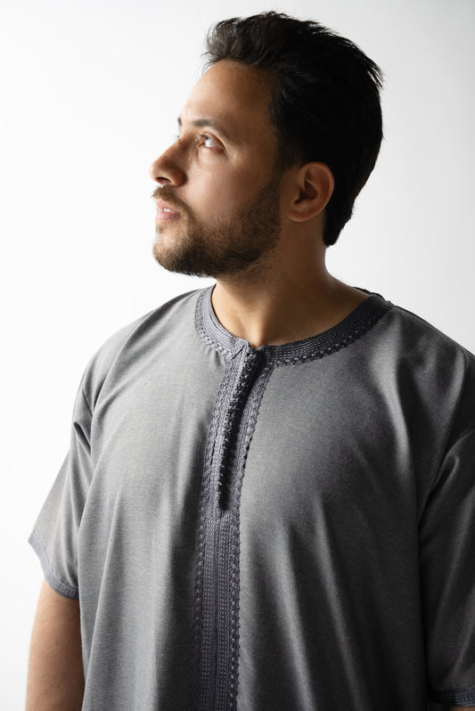 Grey Short Sleeve  Moroccan Thobe