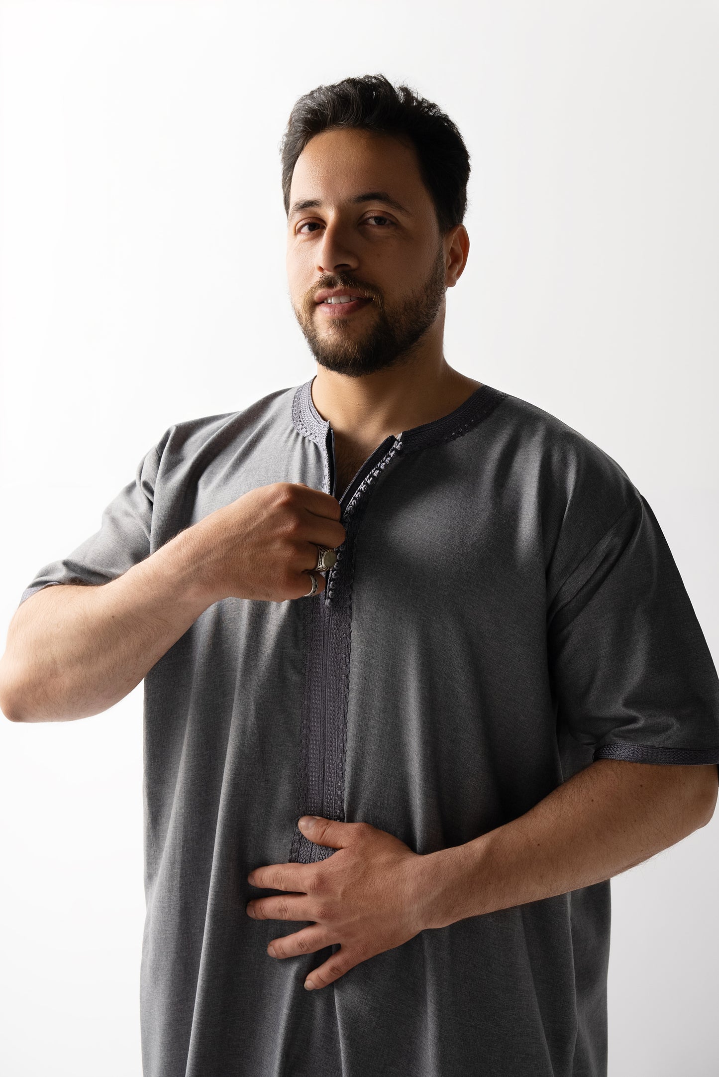 Grey Short Sleeve  Moroccan Thobe