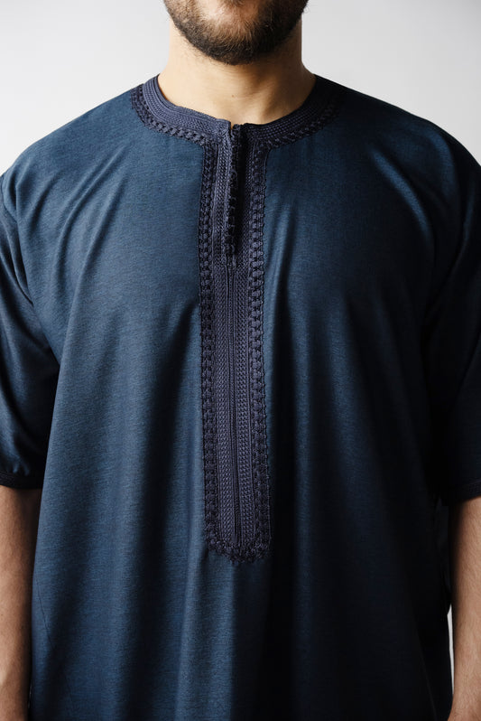 Navy Short Sleeve  Moroccan Qamees