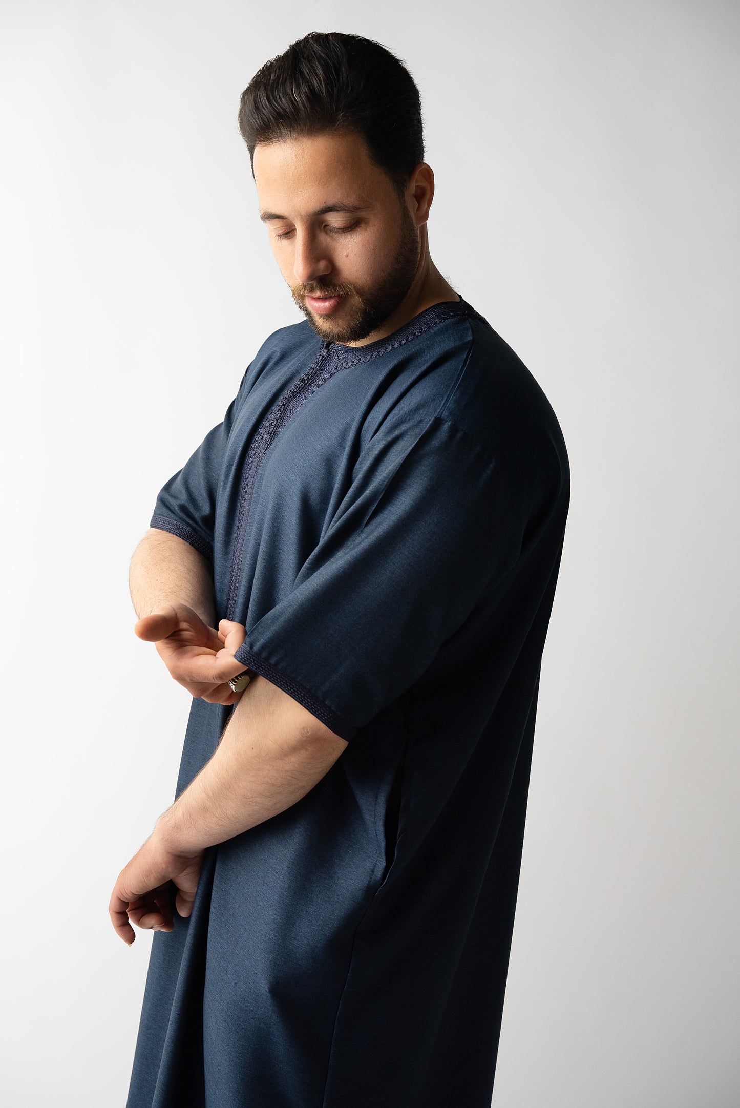 Navy Short Sleeve  Moroccan Qamees