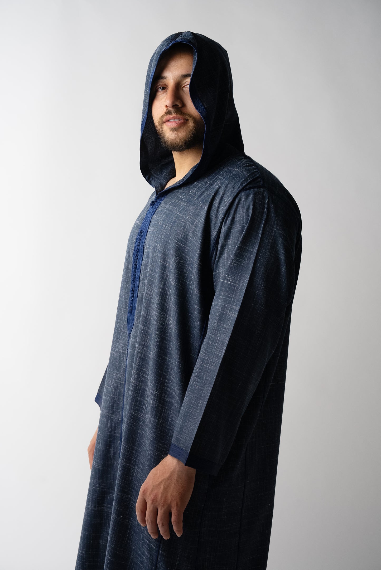 Jean Blue Hooded Linen Jilaba