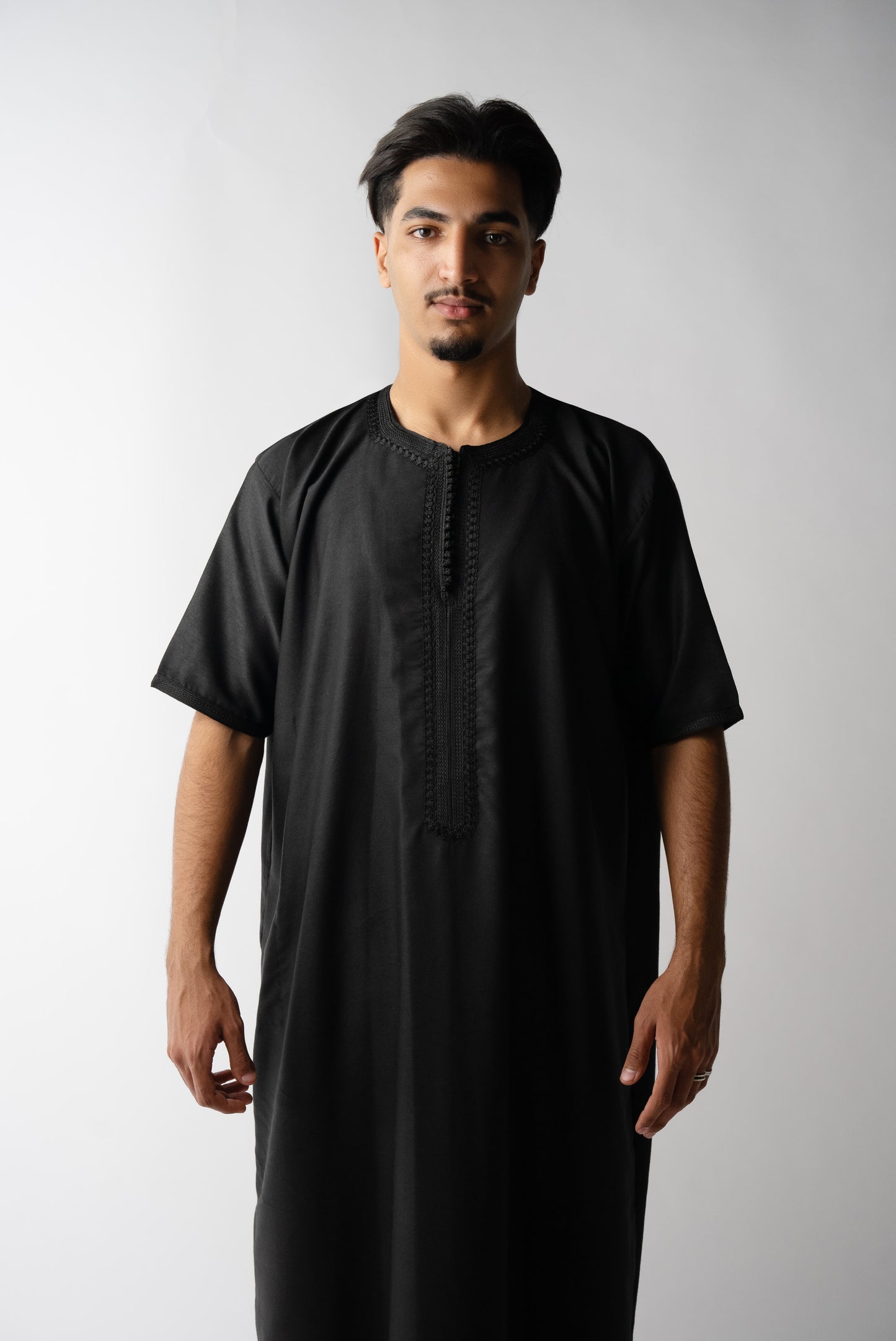 Pure Black Short Sleeve  Moroccan Qamees