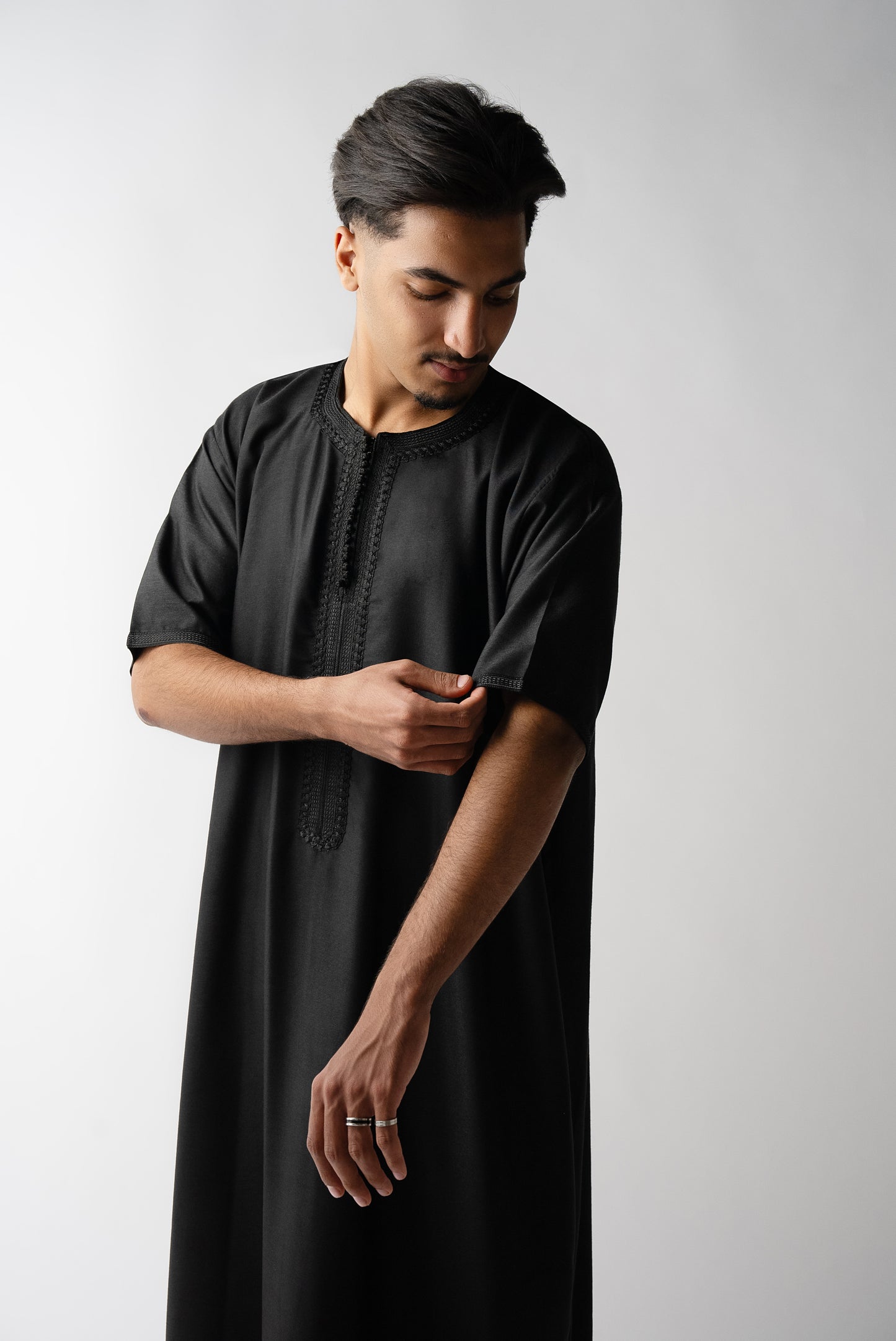 Pure Black Short Sleeve  Moroccan Qamees