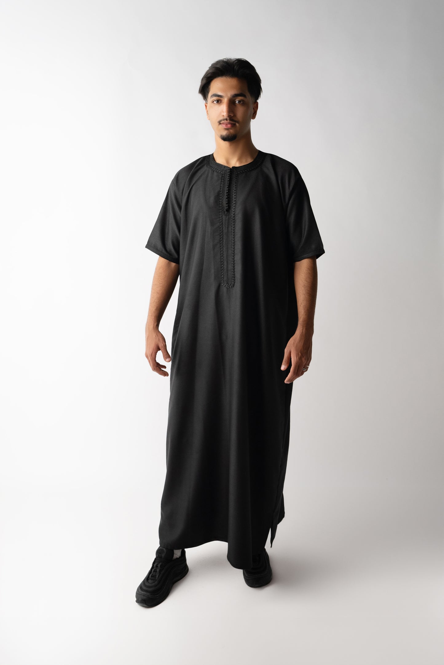 Pure Black Short Sleeve  Moroccan Qamees