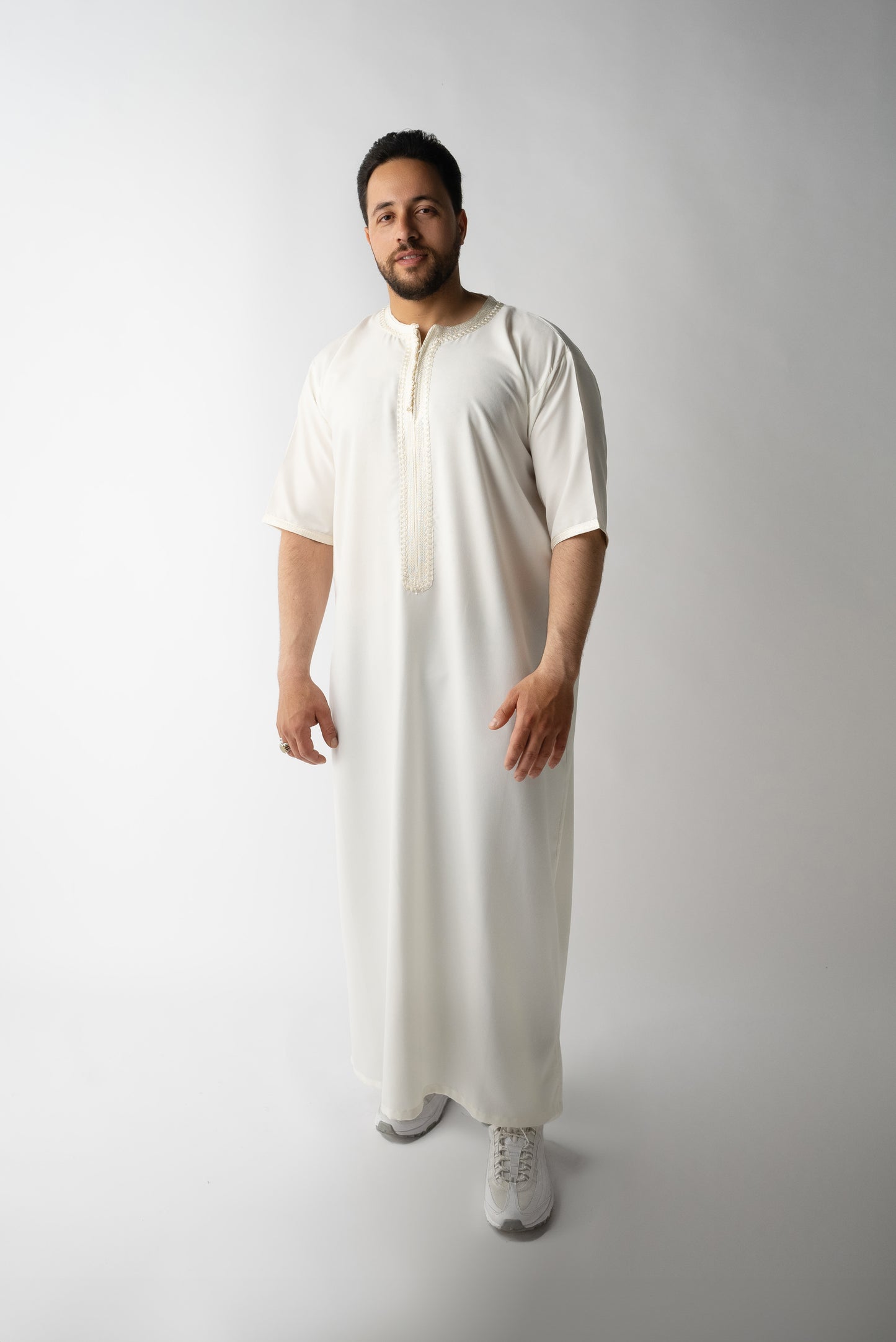 Off White Short Sleeve  Moroccan Qamees