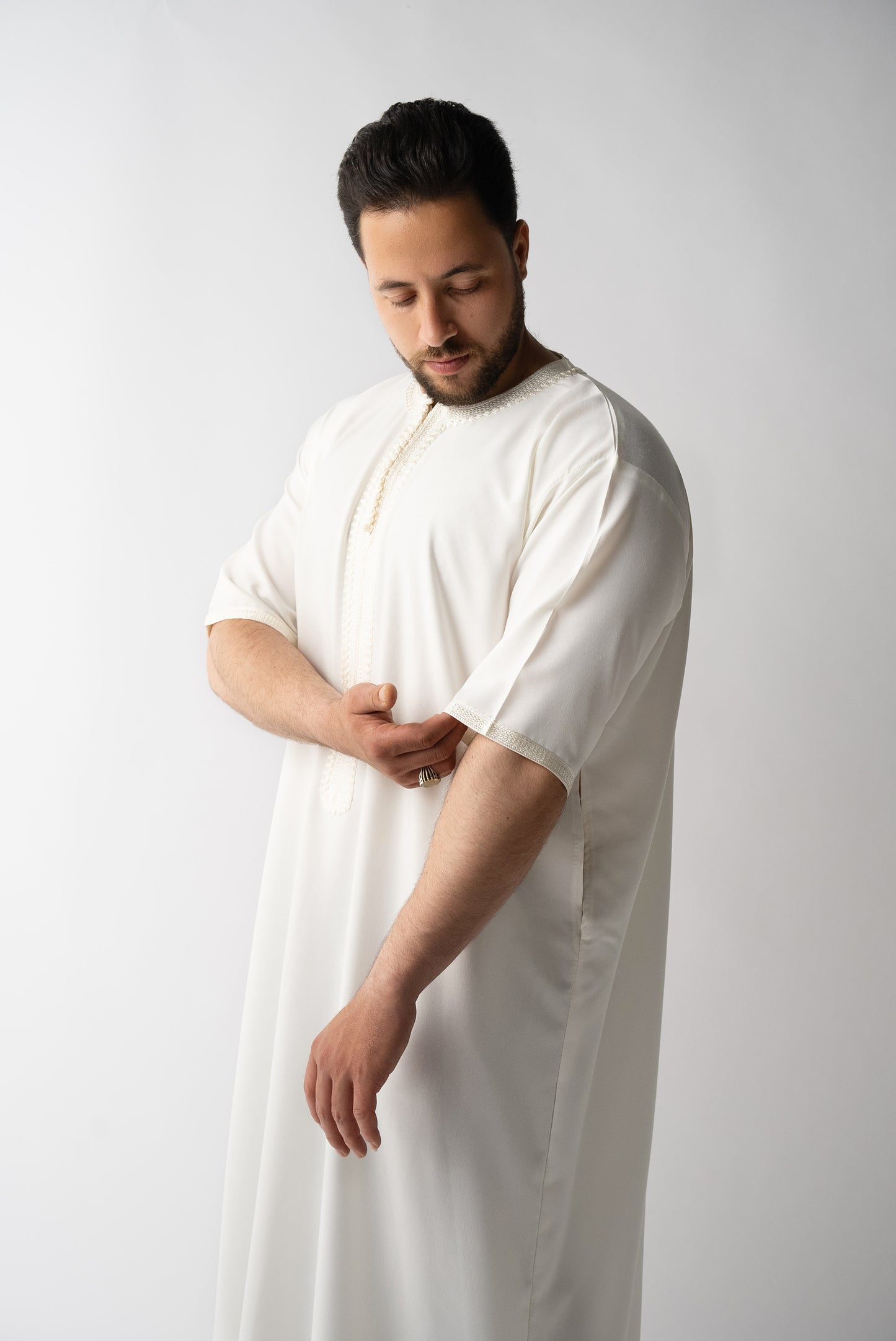 Off White Short Sleeve  Moroccan Qamees