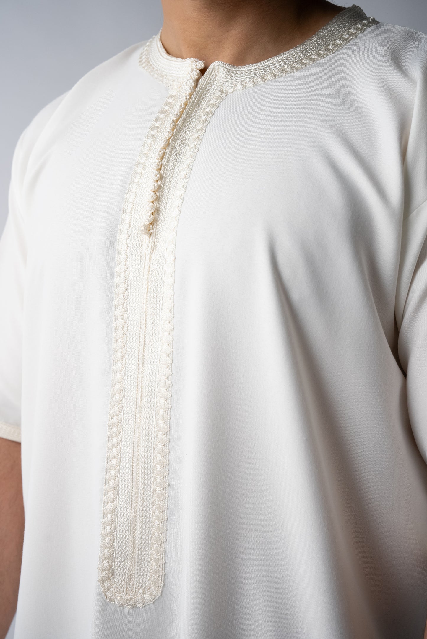 Off White Short Sleeve  Moroccan Qamees