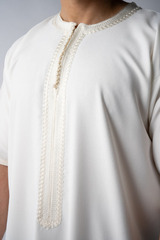 Off White Short Sleeve  Moroccan Qamees