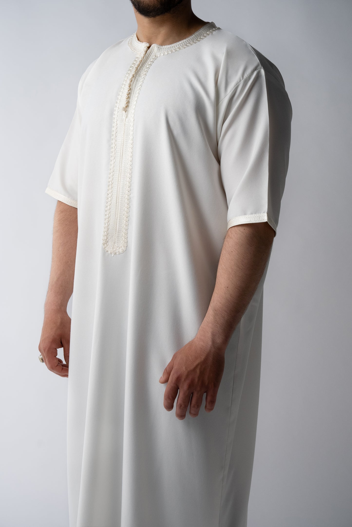 Off White Short Sleeve  Moroccan Qamees