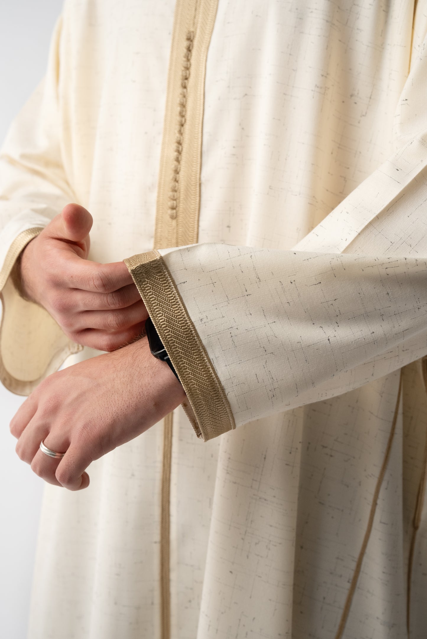 Cream & Gold Hooded Linen Jilaba