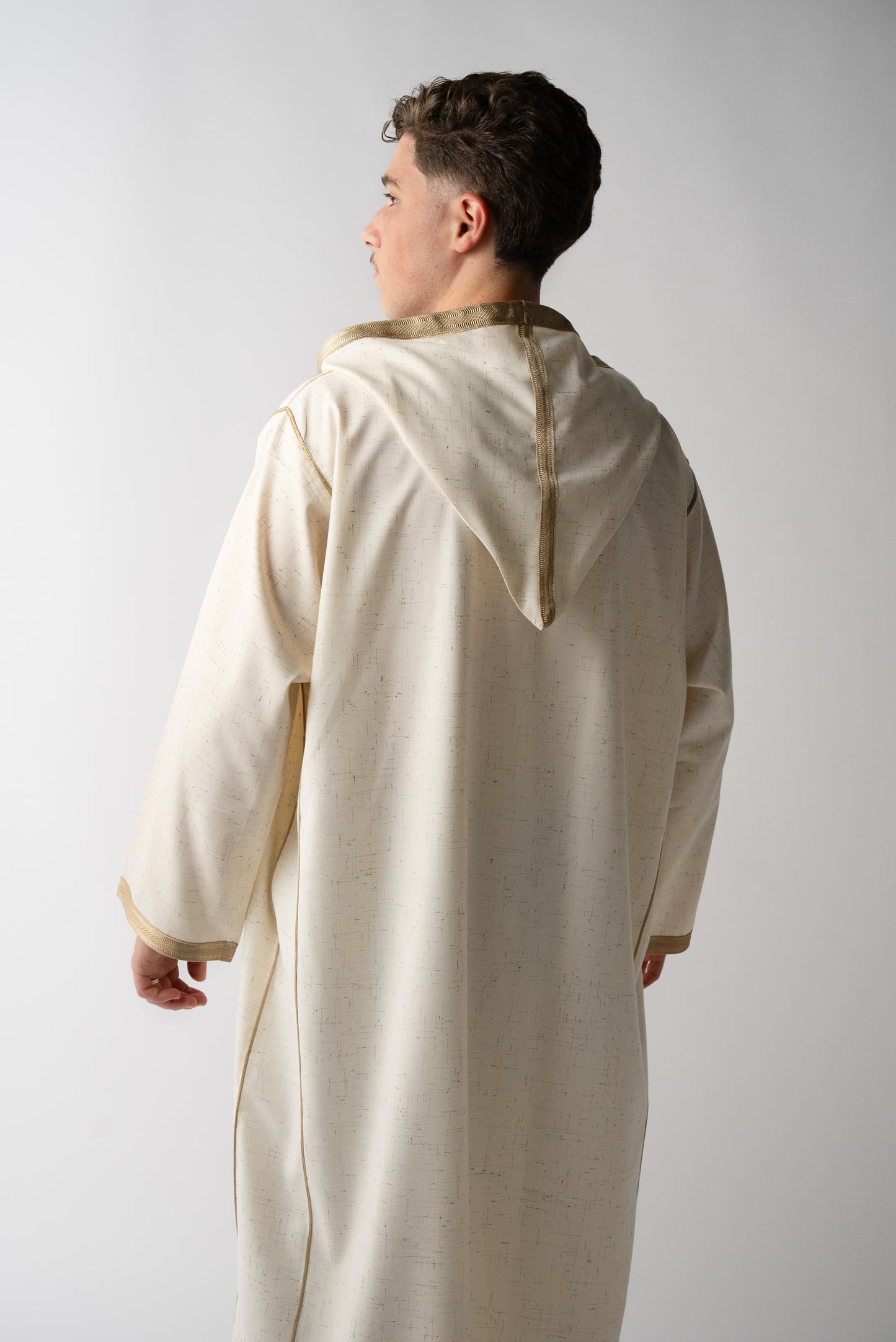 Cream & Gold Hooded Linen Jilaba