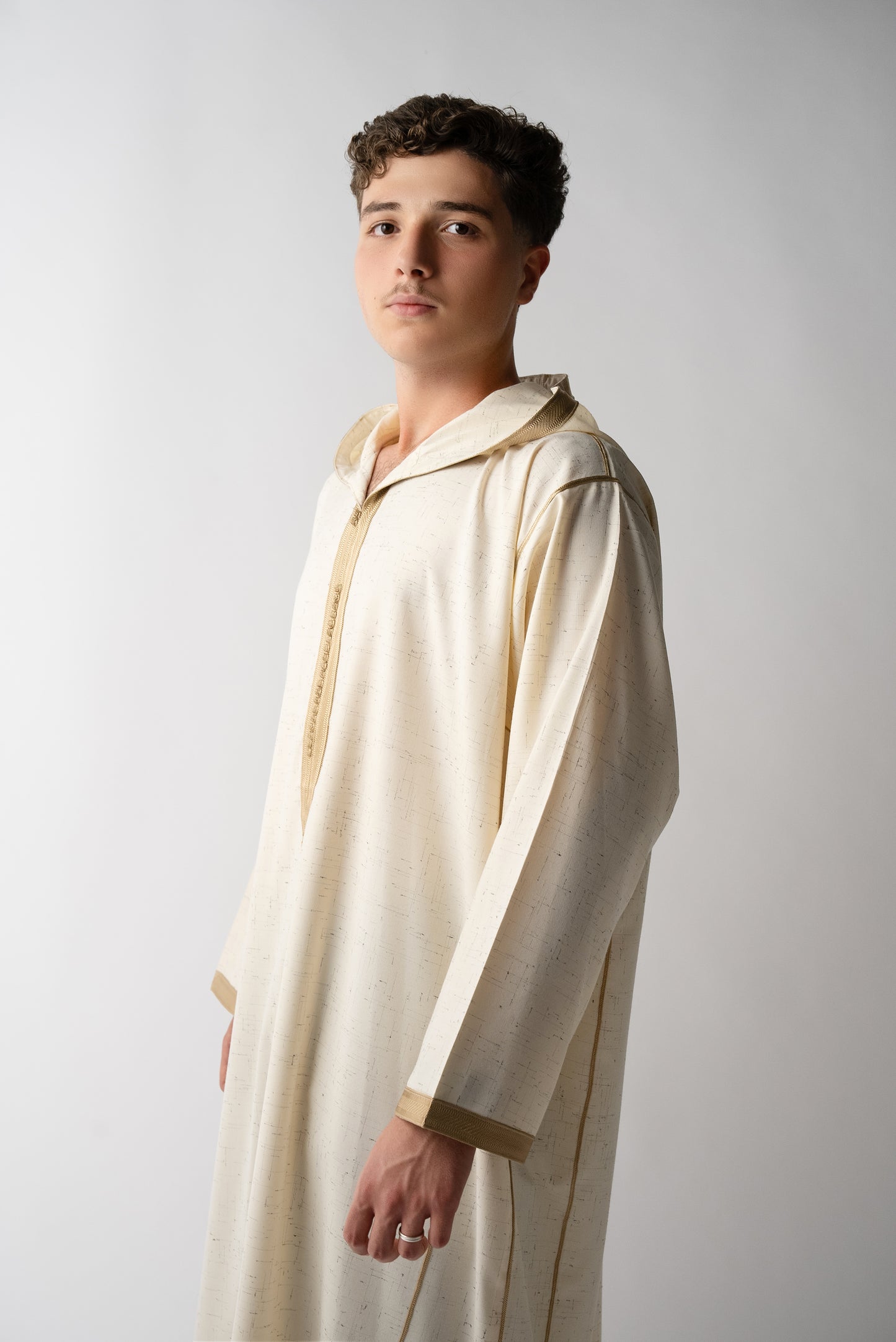 Cream & Gold Hooded Linen Jilaba
