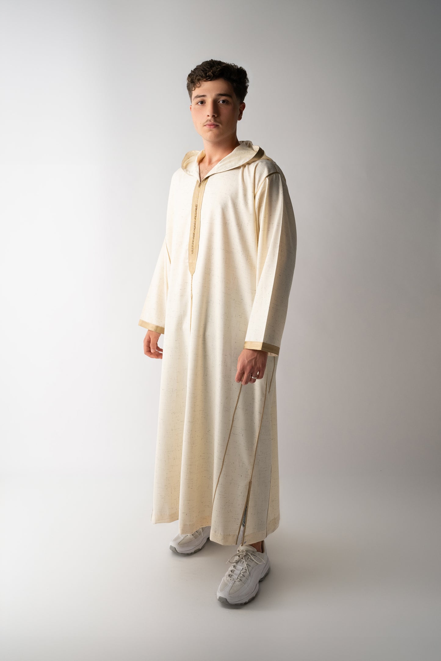 Cream & Gold Hooded Linen Jilaba