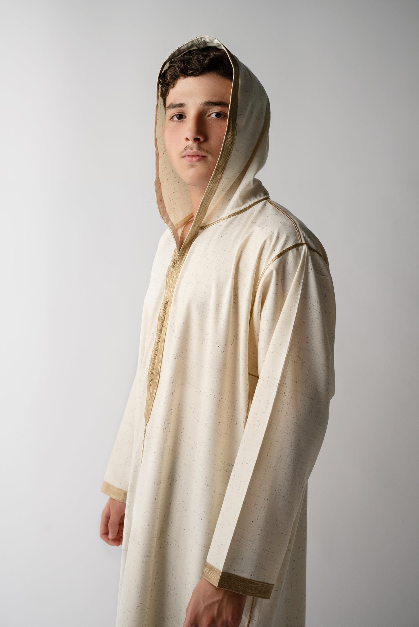 Cream & Gold Hooded Linen Jilaba