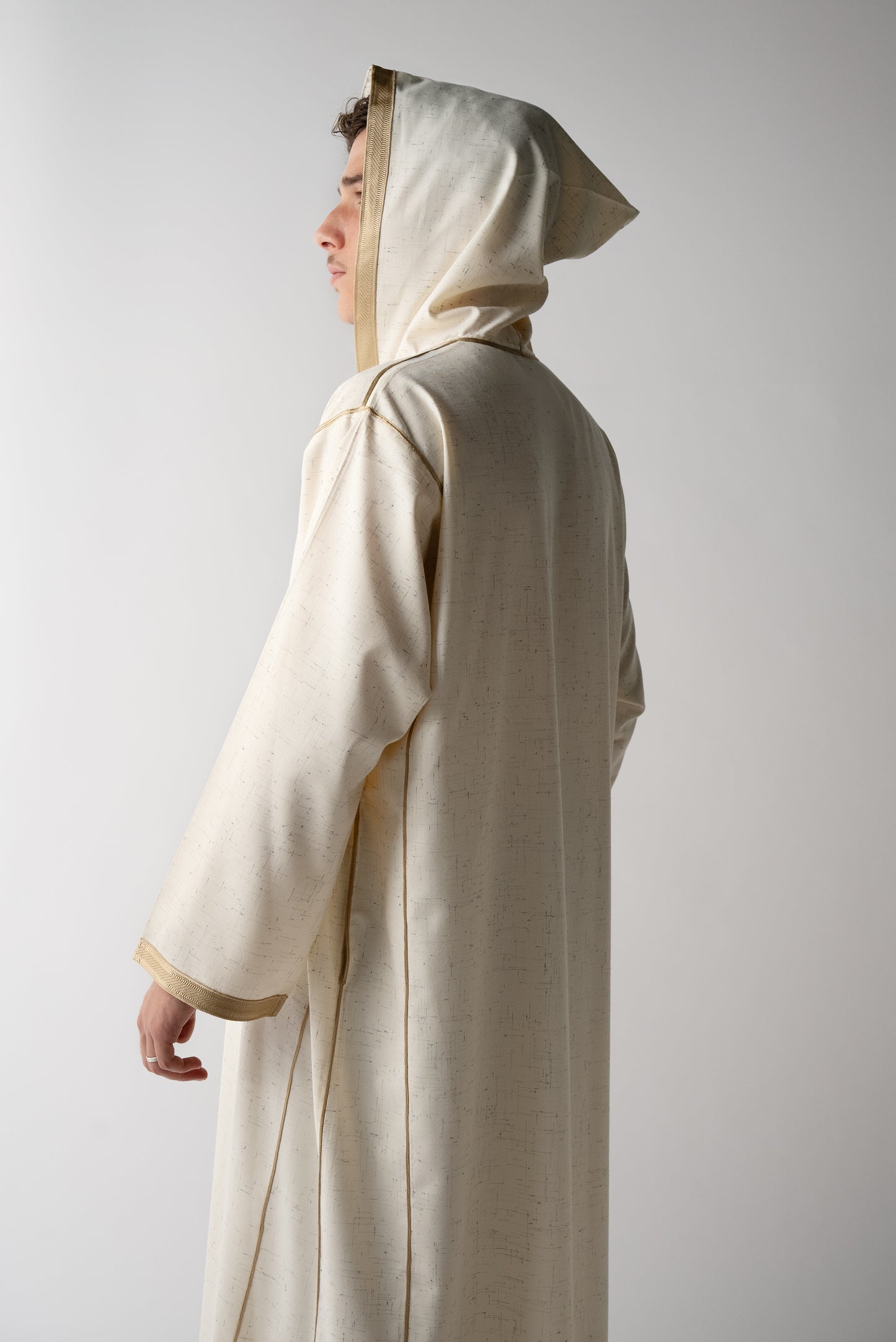 Cream & Gold Hooded Linen Jilaba